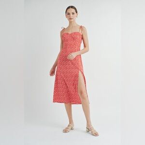 Aiblee Spaghetti Strap Midi Dress in Red Floral